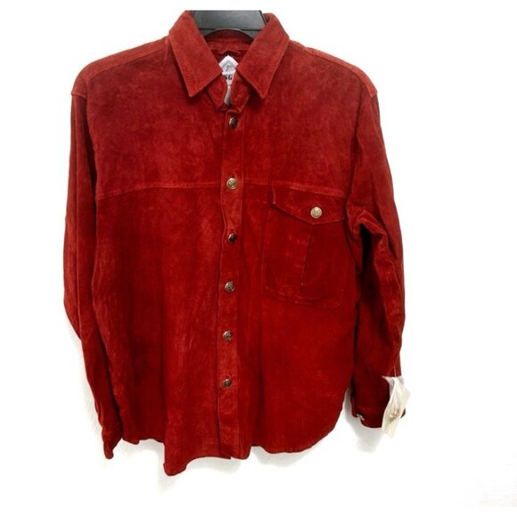 VTG 90s Rust Red Suede Leather Shirt Button up Jacket Sz M Western Country Work - Picture 1 of 12